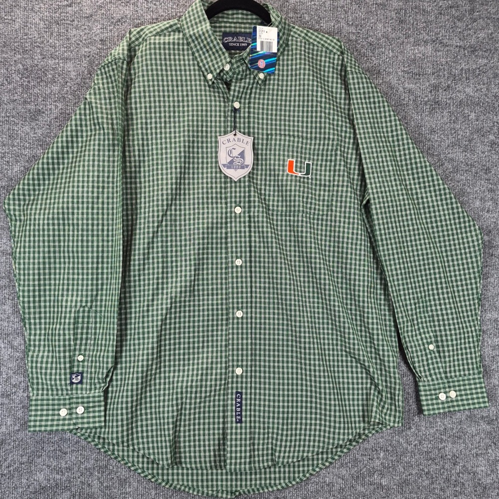 Crable Button Down Shirt University Of Miami Hurricanes Large Green Mens